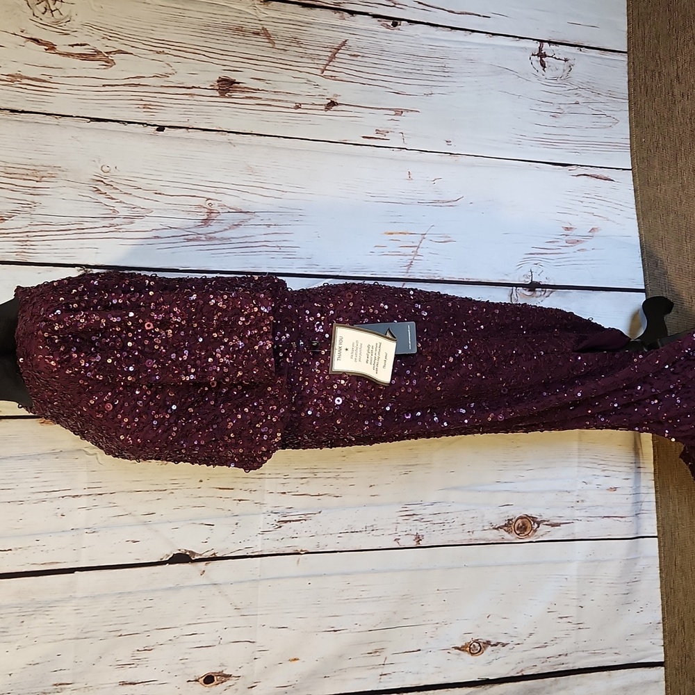 Adrianna Papell Beaded Long Blouson Dress Cassis 8 NWT - Picture 5 of 16